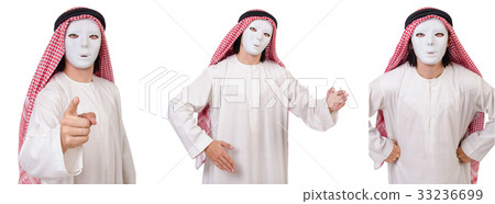 Arab in hypocrisy concept on white 33236699