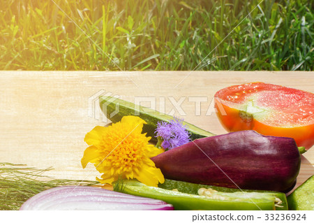 Colorful vegetables in wooden crate isolated on 33236924
