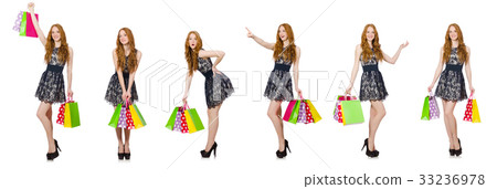 Woman with shopping bags isolated on white Woman with shopping bags isolated on white 33236978
