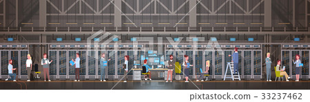 People Working In Data Center Room Hosting Server People Working In Data Center Room Hosting Server 33237462