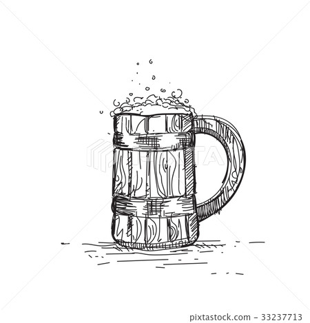 Beer Icon Sketch Wooden Mug Oktoberfest Festival 33237713
