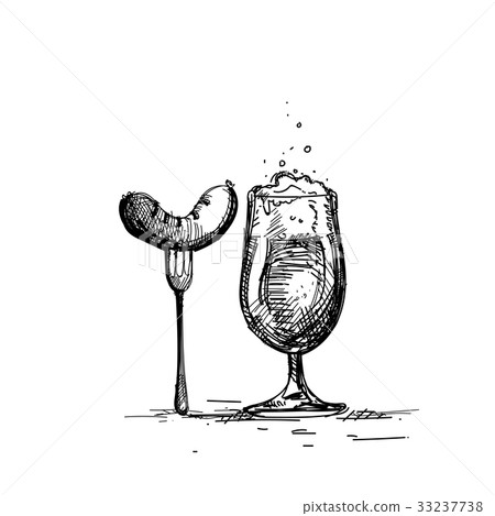 Beer Glass With Sausage Sketch Oktoberfest 33237738