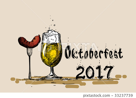Beer Glass With Sausage Sketch Oktoberfest Beer Glass With Sausage Sketch Oktoberfest 33237739