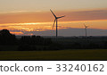 Wind turbines farms with rays of light at sunset 33240162