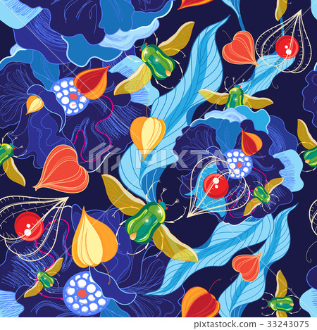 Vector pattern of beetles and herbs Vector pattern of beetles and herbs 33243075