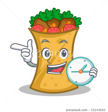 kebab wrap character cartoon with clock kebab wrap character cartoon with clock 33243605