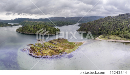 Aerial view of the old ruined Castle Tioram in the Aerial view of the old ruined Castle Tioram in the 33243844