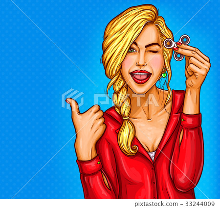 Vector pop art illustration of a beautiful young 33244009