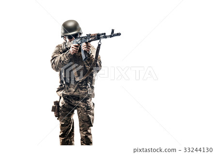 Young serviceman aiming with rifle 33244130