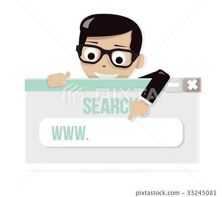 Young boy looking on simple browser window. Your 33245081
