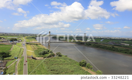 [Aerial] Chikugo River Tenjyuji Bridge (Tenkenjibashi) Miyagi-machi, Sanroku-gun, Saga Prefecture, Kurume City, Fukuoka Prefecture 33248221