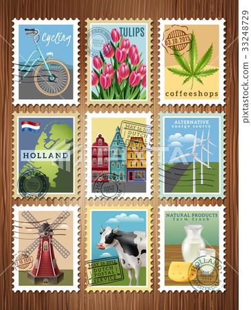 Holland Travel Stamps Set Poster Holland Travel Stamps Set Poster 33248729