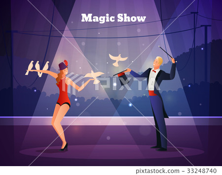 Illusionist And His Assistant Flat Composition  33248740