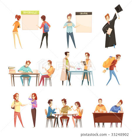 Students Retro Cartoon Set 33248902