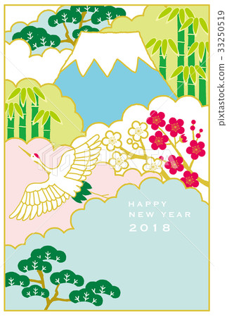 新年賀卡2018年富士山和起重機 33250519