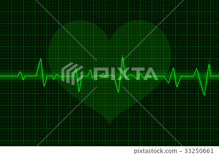 Electrocardiogram. Green waves with heart symbol 33250661