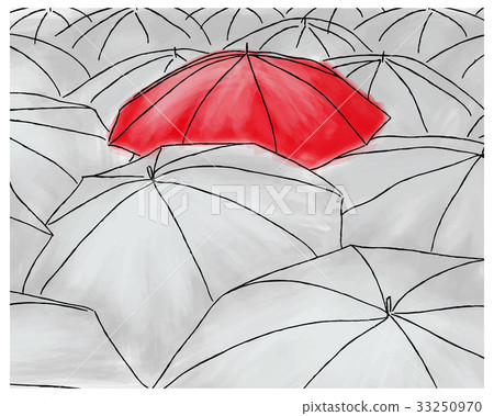 Red umbrella in the grey umbrellas - pattern 33250970