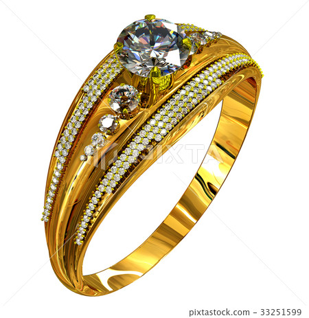 Engagement gold ring with jewelry gem. Engagement gold ring with jewelry gem. 33251599