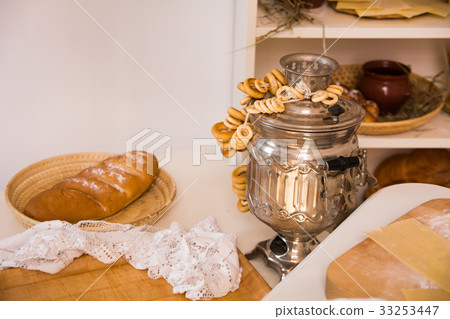 Samovar with the sheep on the table Samovar with the sheep on the table 33253447