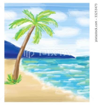 Palm tree at the sea coast and the sea. 33253473