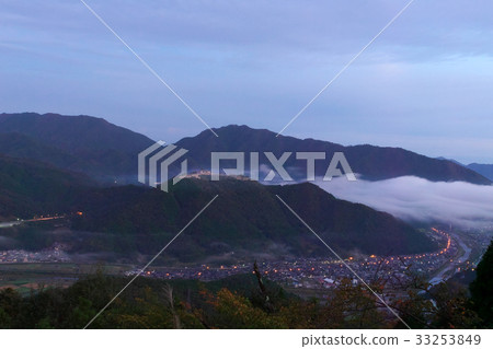 Takeda Castle Fort distant view early morning 33253849