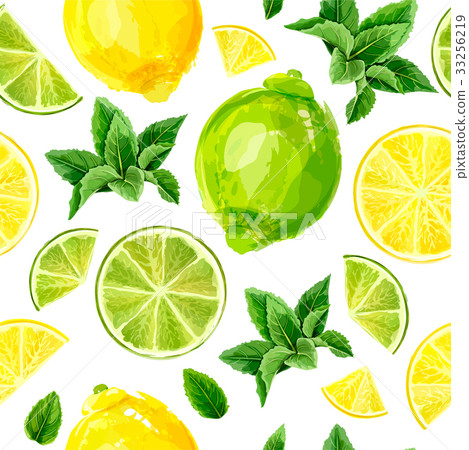 Seamless pattern with lime, lemon and mint - Stock Illustration ...