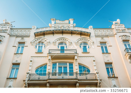 Riga, Latvia. Facade Of Old Art Nouveau Building Riga, Latvia. Facade Of Old Art Nouveau Building 33256671