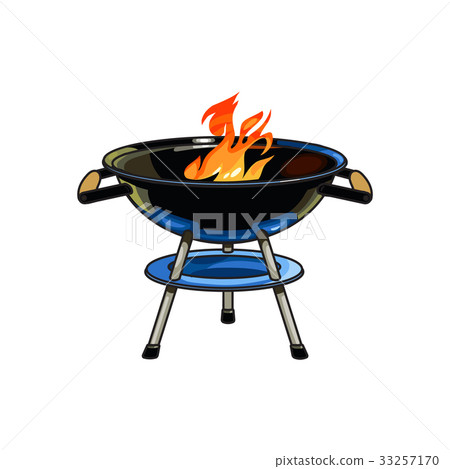 Round barbecue, BBQ charcoal grill, burning flame Round barbecue, BBQ charcoal grill, burning flame 33257170