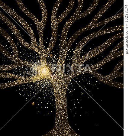 Tree gold glitter art concept symbol illustration Tree gold glitter art concept symbol illustration 33258174
