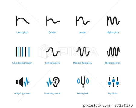 Music and audio types duotone icons on white 33258179