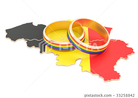 Belgian map with LGBT rainbow rings, 3D rendering Belgian map with LGBT rainbow rings, 3D rendering 33258842