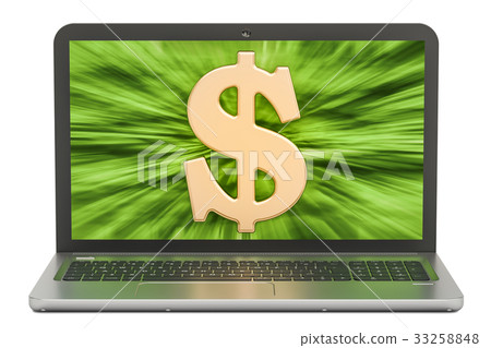 Dollar symbol on the screen of laptop, make money 33258848