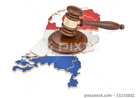 Wooden Gavel on map of Netherlands, 3D rendering 33258882