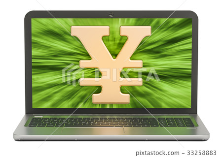 Yen or yuan symbol on the screen of laptop Yen or yuan symbol on the screen of laptop 33258883