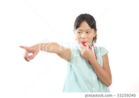 Elementary school student blowing whistle 33259240