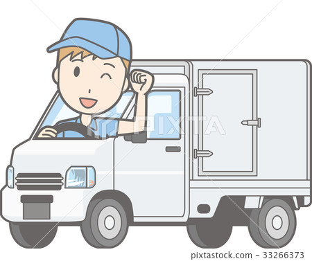Illustration where a man riding a mini-car heat insulation car is posing 33266373