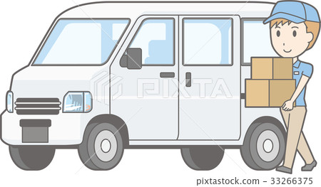 Illustration of male staff carrying a light car van and luggage Illustration of male staff carrying a light car van and luggage 33266375