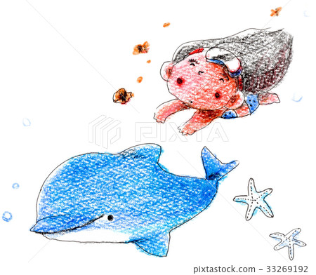 Girl swimming with a dolphin 33269192