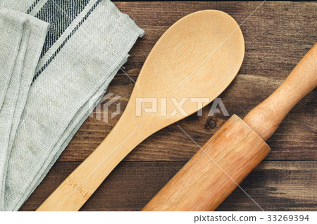Top view on rustic wooden kitchen utensil. Cooking Top view on rustic wooden kitchen utensil. Cooking 33269394