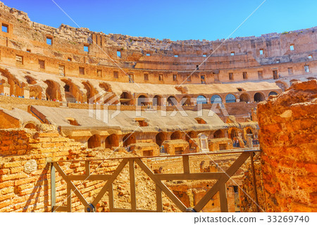 Inside the amphitheater of Coliseum in Rome 33269740