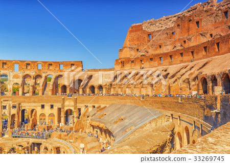 Inside the amphitheater of Coliseum in Rome 33269745