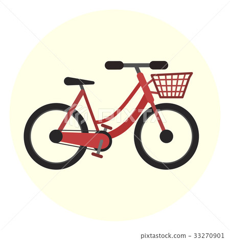 Red flat city bike with basket, vector bicycle Red flat city bike with basket, vector bicycle 33270901