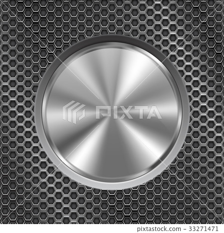 Metal round button on perforated background - Stock Illustration ...
