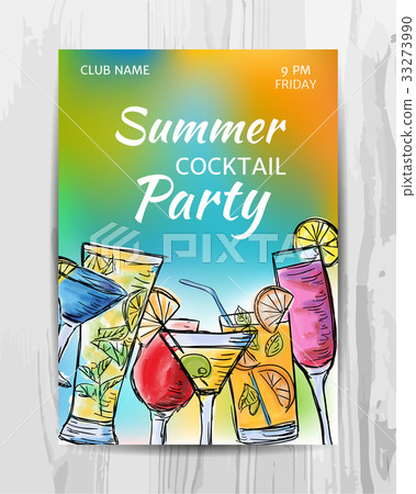 Summer party invitation card.Cocktail party flyer. Summer party invitation card.Cocktail party flyer. 33273990