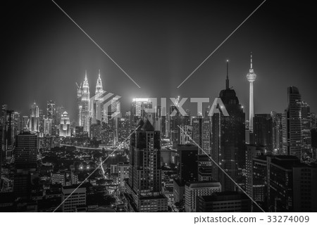 Black and white of Kuala lumpur city skyline Black and white of Kuala lumpur city skyline 33274009