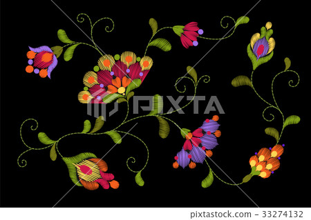 Tribal flower embroidery crewel patch.  33274132