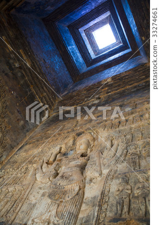 Cambodia. Siem Reap. Carved stone patterns on temp 33274661