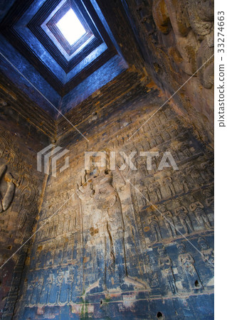 Cambodia. Siem Reap. Carved stone patterns on temp 33274663