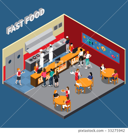 Fast Food Restaurant Isometric Illustration - 스톡일러스트 [33275942] - Pixta