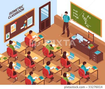 School Classroom Lesson Isometric Poster  33276014